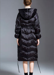 Trendy Black hooded drawstring slim fit Winter Duck Down coat
