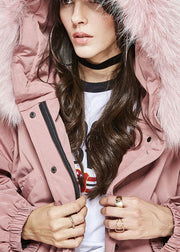 Trendy Pink Raccoon Haarkragen Taschen mit Reißverschluss Winter Duck Down Puffer Jacket