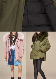Trendy Pink Fur collar Pockets zippered Winter Duck Down Puffer Jacket
