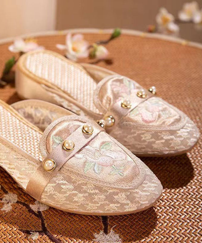 Tulle Embroidered Nail Bead Splicing Pink Elegant Slide Sandals