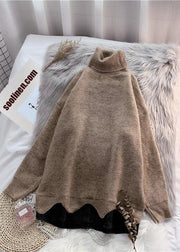 Turtleneck sweater 2021 autumn and winter loose beige net red thick top - SooLinen