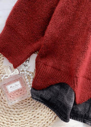 Turtleneck sweater women loose burgundy net red inner padded top - SooLinen