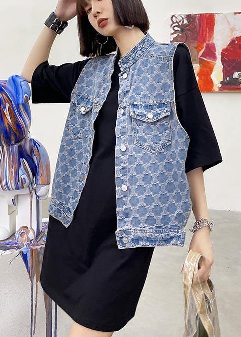 Two Piece Blue Black Denim Vest With Loose And Fashionable Skirt - SooLinen