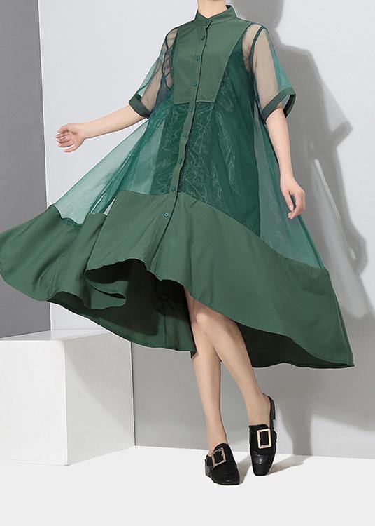 Two Pieces Women Summer Solid Green Midi Transparent Mesh Dress Set - SooLinen