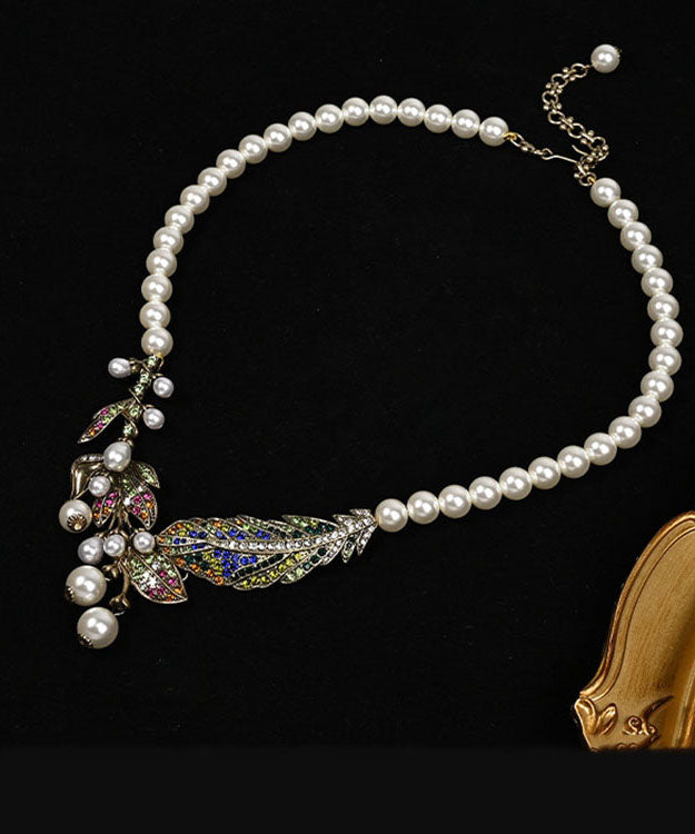 Unique Alloy Pearl Coloured Glaze Beads Gratuated Bead Necklace