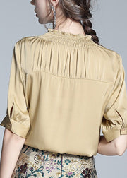 Unique Apricot Ruffled Wrinkled Silk Tops Summer