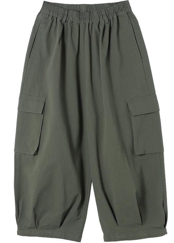 Unique Army Green High Waist Stylish Spring Elastic Waist Pockets Shape Wild Trousers - SooLinen