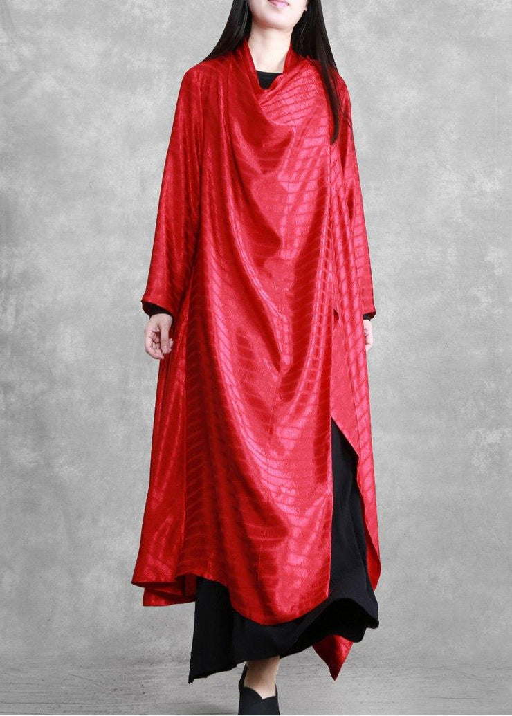 Unique Asymmetric Red Silk Striped Maxi Dresses - SooLinen