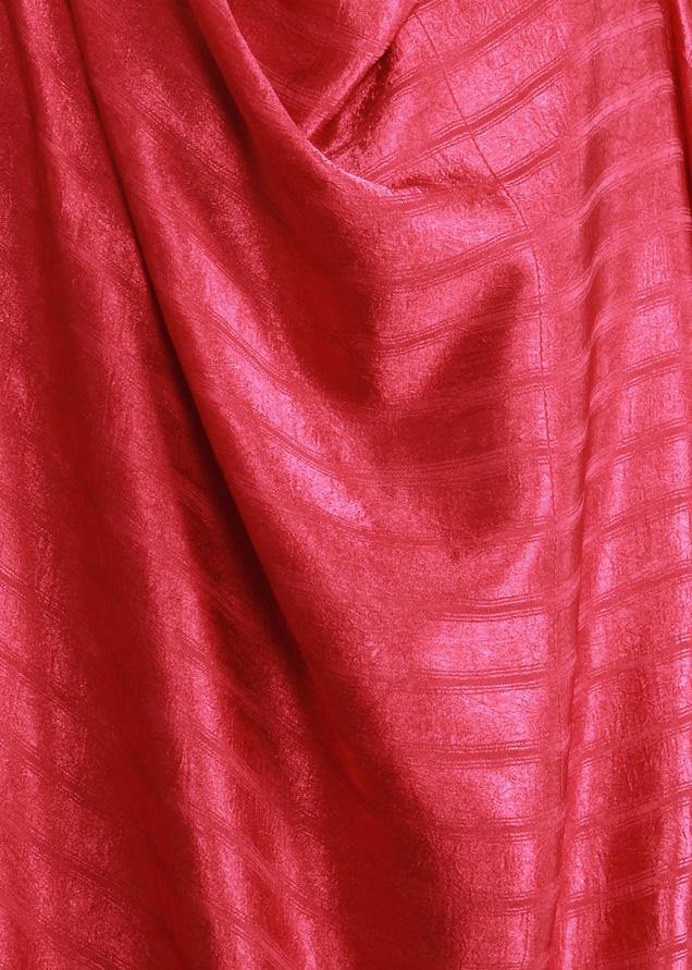 Unique Asymmetric Red Silk Striped Maxi Dresses - SooLinen