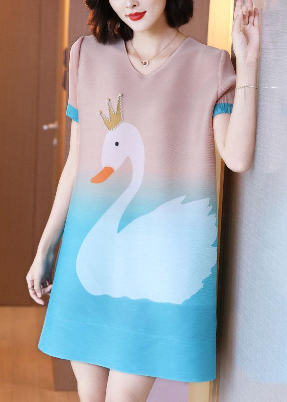 Unique Baby blue Print swan A Line Party Dress Summer - SooLinen