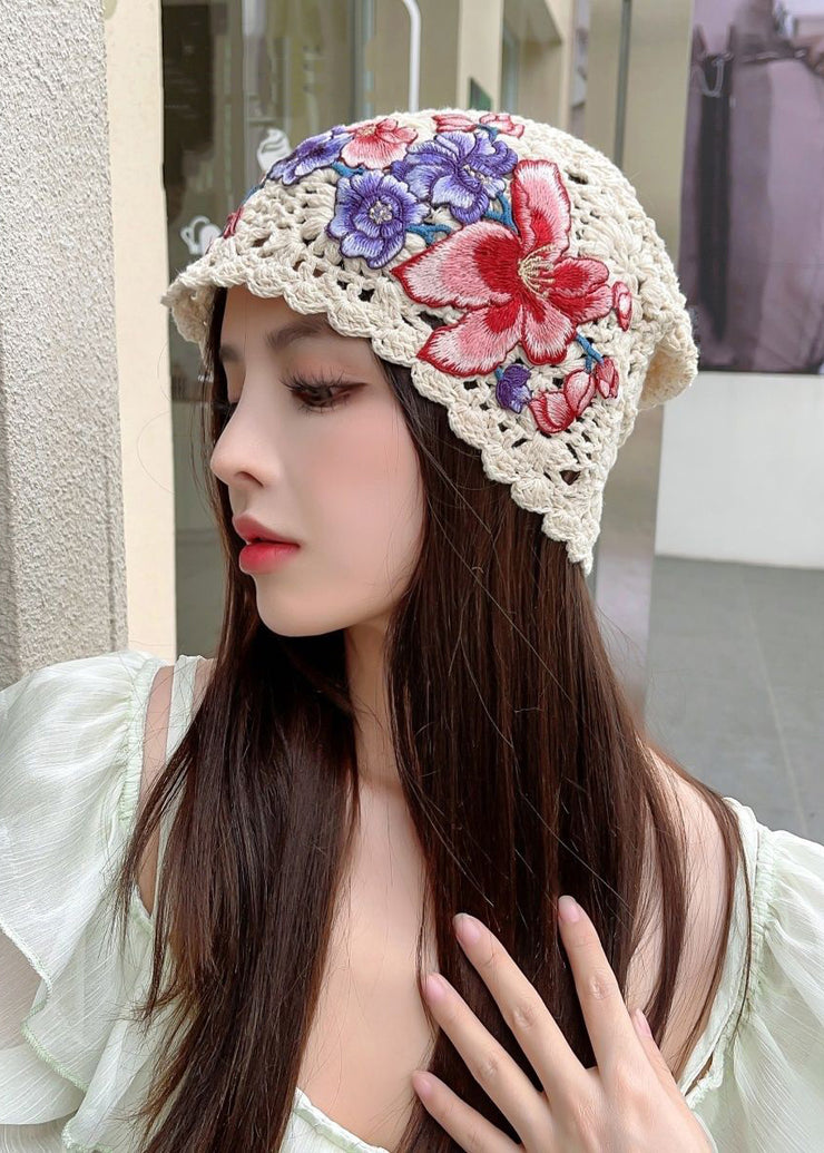 Unique Beige Embroideried Hollow Out Knit Bonnie Hat