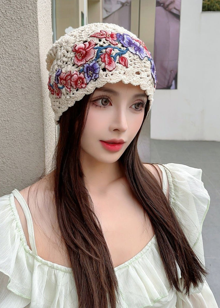 Unique Beige Embroideried Hollow Out Knit Bonnie Hat