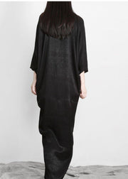 Unique Black Asymmetric V Neck Silk Party Dresses - SooLinen