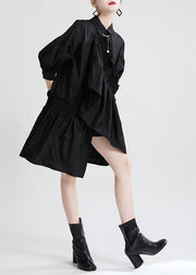 Unique Black Asymmetrical Design Patchwork Summer Robe Dresses - SooLinen