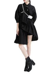Unique Black Asymmetrical Design Patchwork Summer Robe Dresses - SooLinen