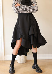 Unique Black Asymmetrical High Waist Patchwork Cotton Skirt Summer