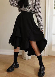 Unique Black Asymmetrical High Waist Patchwork Cotton Skirt Summer