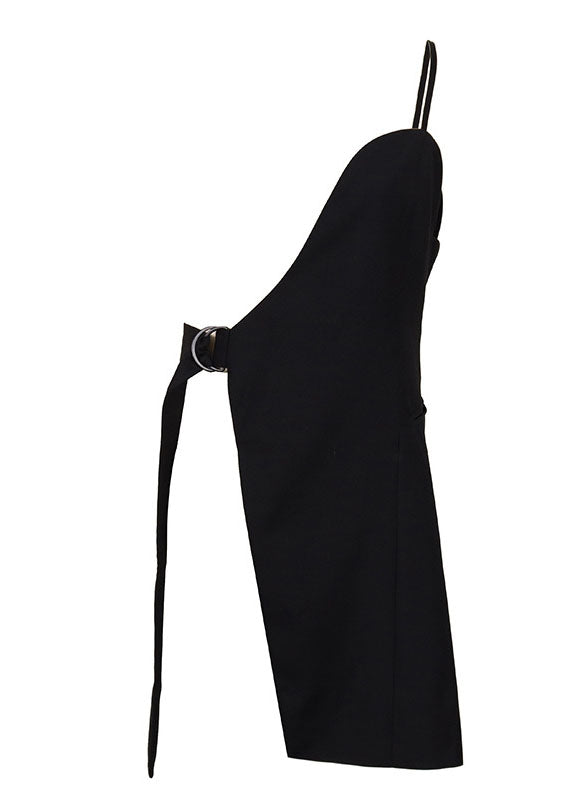 Unique Black Asymmetrical Tie Waist Spandex Vest Top