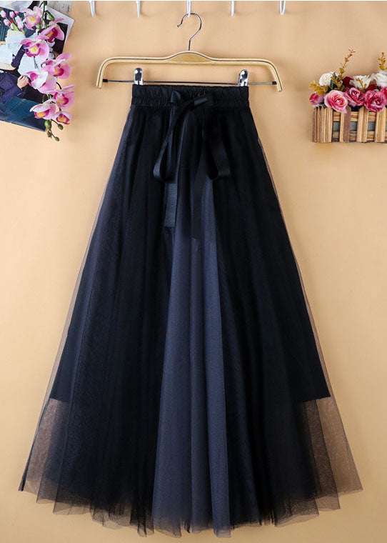 Unique Black Blue High Waist Patchwork Bow Tulle Skirt Summer