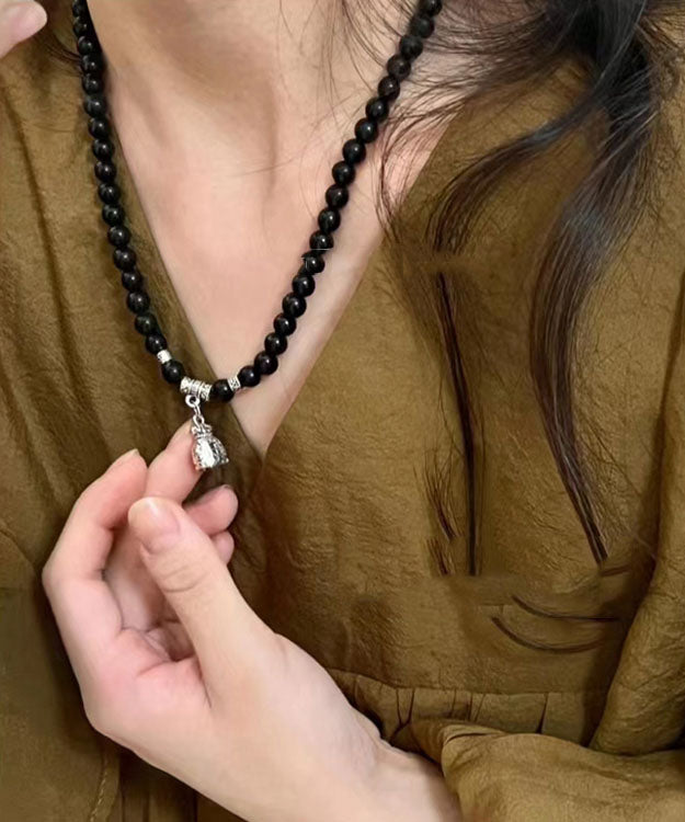 Unique Black Buddha Beads Blessing Bag Charm Bracelet