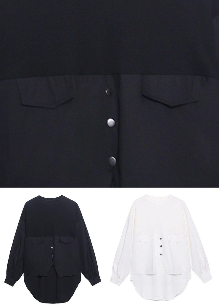 Unique Black Button Cotton Long Sleeve Spring Blouses - SooLinen