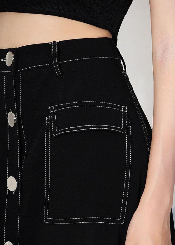Unique Black Button Pockets A Line Skirts - SooLinen