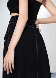 Unique Black Button Pockets A Line Skirts - SooLinen