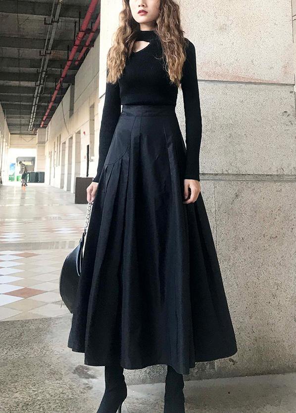 Unique Black Cinched Pockets A Line Summer Skirt - SooLinen