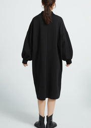 Unique Black Cotton Dresses O Neck Cotton Big Pockets Dresses - SooLinen