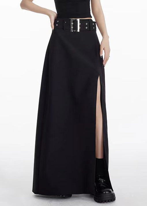 Unique Black Front Open High Waist Patchwork Spandex Maxi Skirts Summer