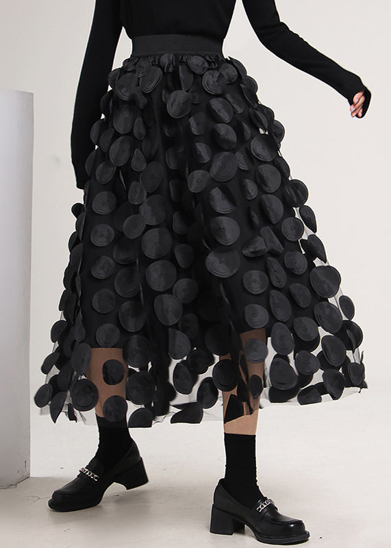 Unique Black High Waist Patchwork Tulle Skirts Spring