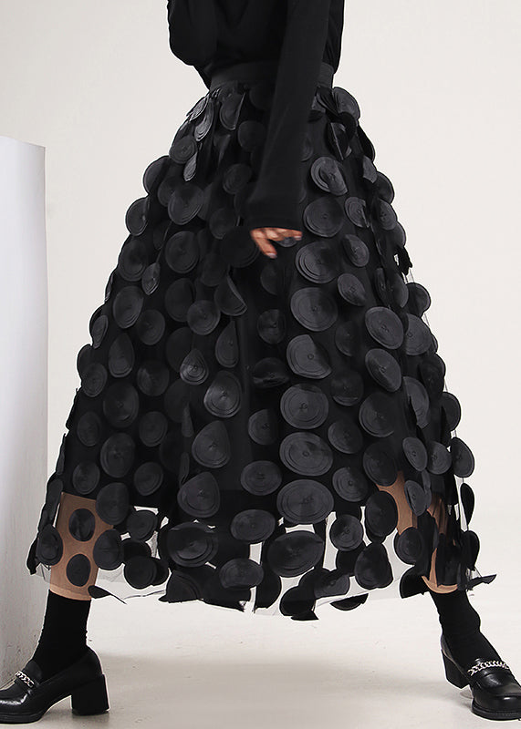 Unique Black High Waist Patchwork Tulle Skirts Spring
