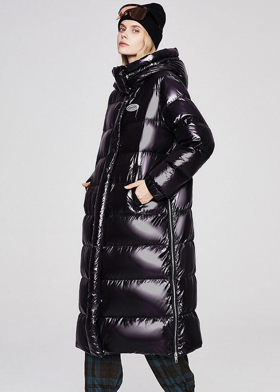 Unique Black Hooded Solid Color Duck Down Puffer Jacket Winter