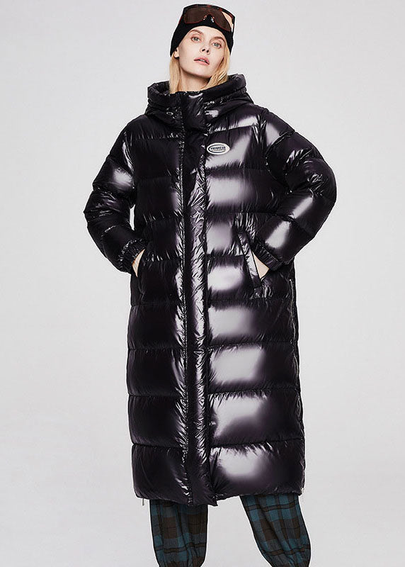 Unique Black Hooded Solid Color Duck Down Puffer Jacket Winter