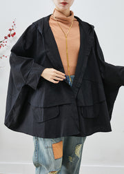 Unique Black Oversized Patchwork Cotton Jacket Batwing Sleeve