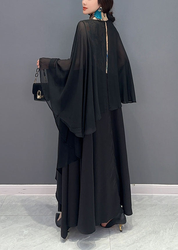 Unique Black Oversized Patchwork Exra Large Hem Chiffon Long Dress Spring