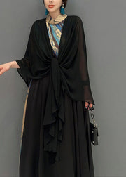 Unique Black Oversized Patchwork Exra Large Hem Chiffon Long Dress Spring