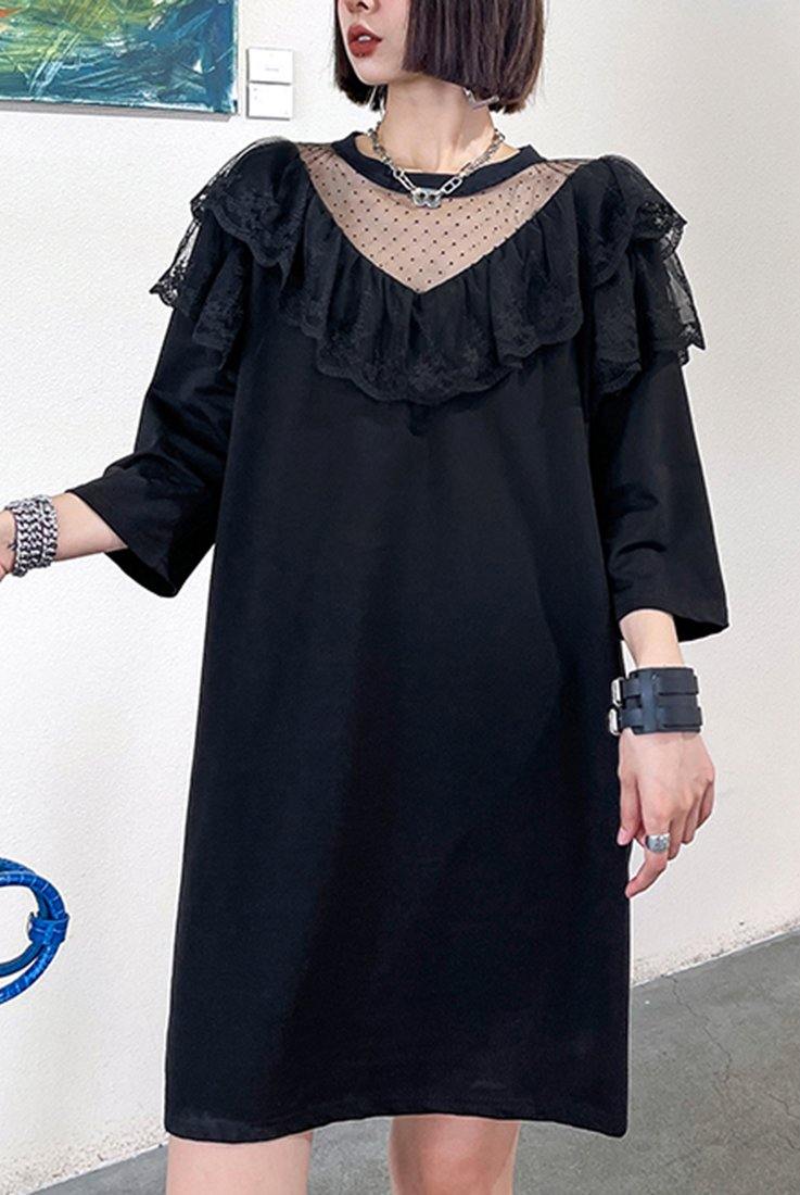 Unique Black Patchwork Lace Cotton Summer Maxi Dresses - SooLinen