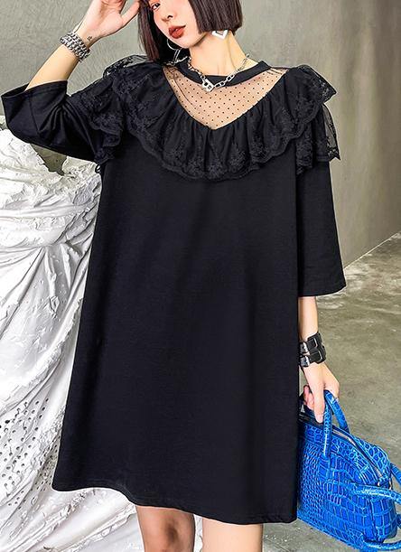 Unique Black Patchwork Lace Cotton Summer Maxi Dresses - SooLinen