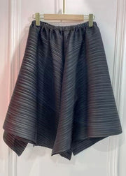Unique Black Pockets Wrinkled Patchwork Cotton Pants Skirt Summer