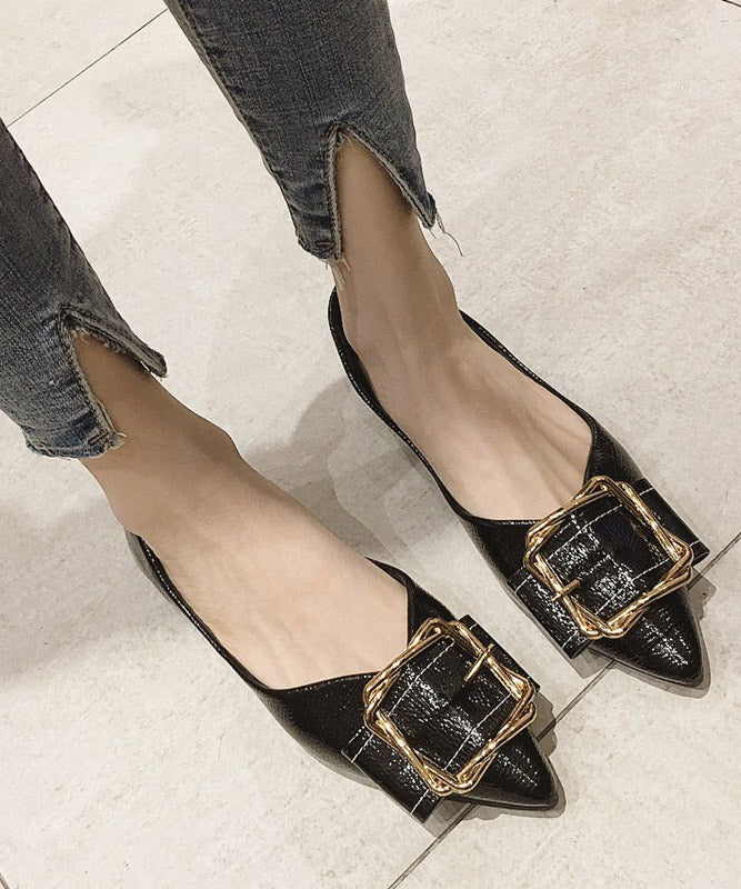 Unique Black Pointed Toe Splicing Flat Shoes