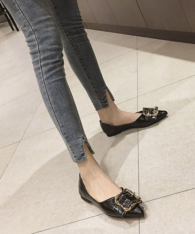Unique Black Pointed Toe Splicing Flat Shoes