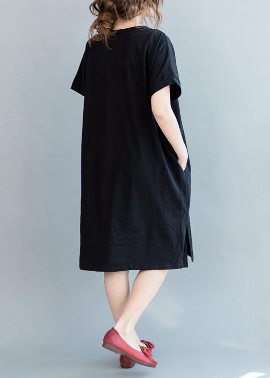 Unique Black Print Cotton low high design Summer Maxi Dress - SooLinen