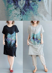 Unique Black Print Cotton low high design Summer Maxi Dress - SooLinen