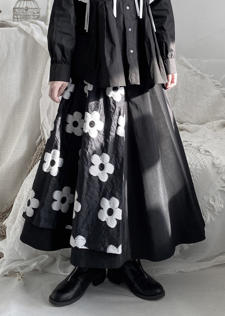 Unique Black Print Elastic Waist Maxi Skirts Fall