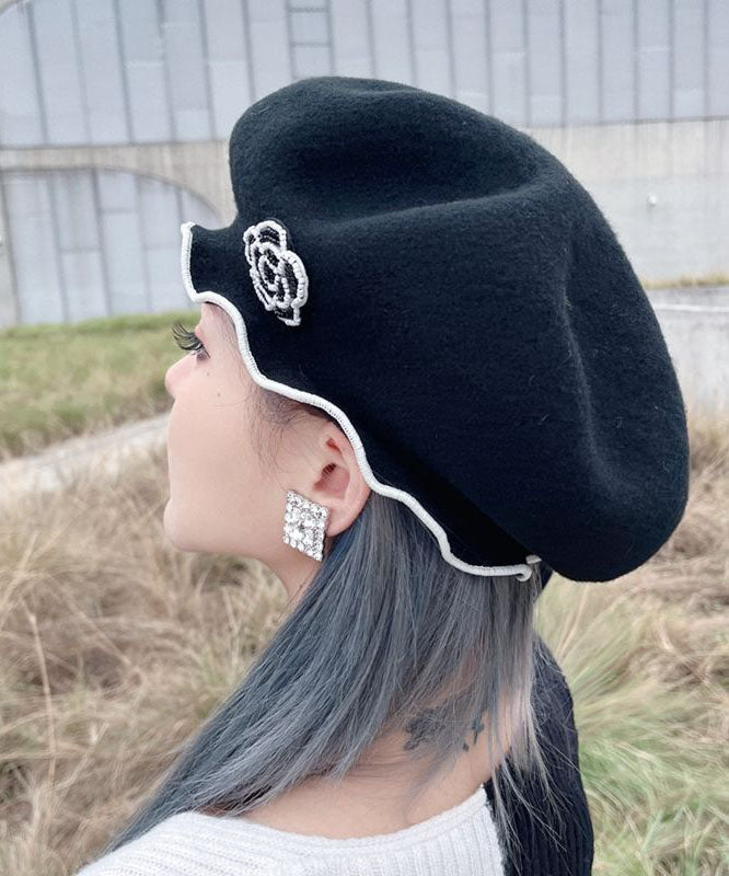 Unique Black Ruffled Original Design Woolen Breton Hat