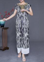 Unique Black Striped Side Open Silk Holiday Dress Summer