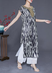 Unique Black Striped Side Open Silk Holiday Dress Summer