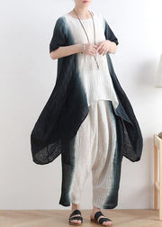 Unique Black Tie Dye Linen Short Sleeve Women Sets two Pieces - SooLinen