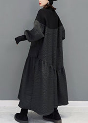Unique Black Turtle Neck Jacquard Patchwork Knit Dresses Spring